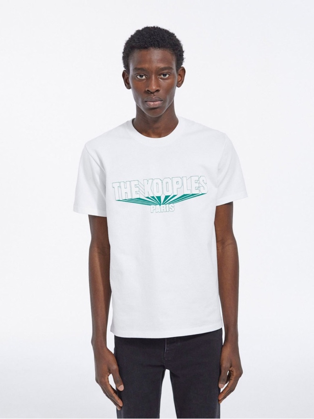 The Kooples White T-Shirt with Green Logo - Men's Crew Tee